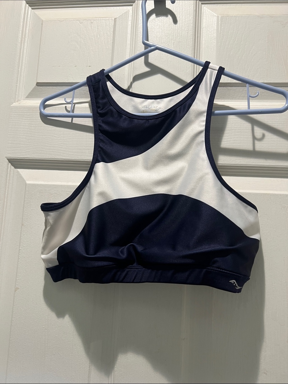 Saucony Navy and White High-Neck Crop Sports Bra